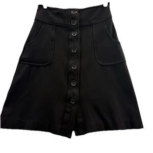 Black A Line Skirt Womens High Waisted Button Front Pockets